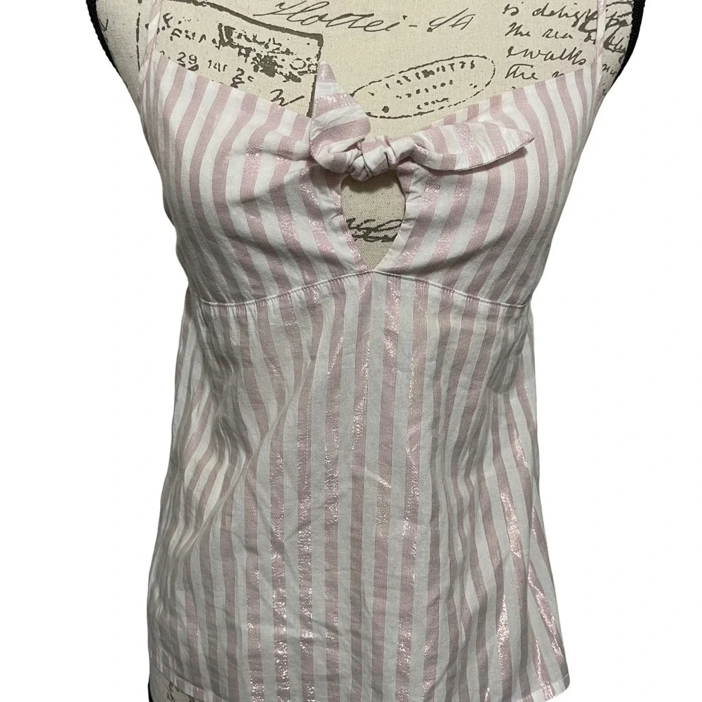 Victoria's Secret Camisole Women M Pink Stripe Metallic Tie Front Coquette Y2K‎